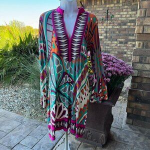 Boston Proper Geo Print Dress; Small; bell sleeves